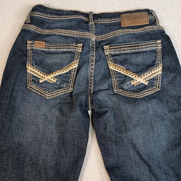 BKE Aiden Men's 30x34 Dark Wash Blue Embroidered Whisker Straight Leg Jeans - Picture 7 of 11